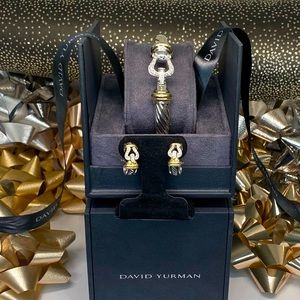 DAVID YURMAN Gift Set: 18K Sterling Diamond Buckle 10mm Bracelet and Ear…